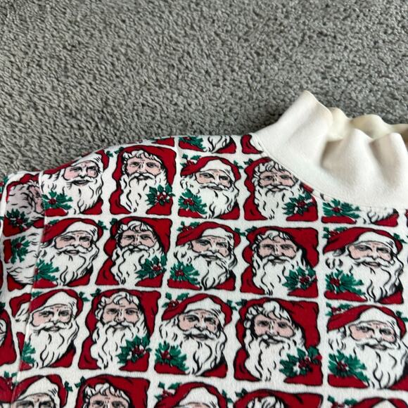 VINTAGE Cambridge Christmas Sweater Womens M Santa Claus AOP Mock Neck Ugly 90s - Picture 4 of 12